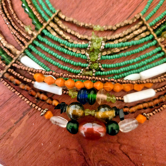 Handmade Green Gold Tribal Necklace Boho - Picture 10 of 10
